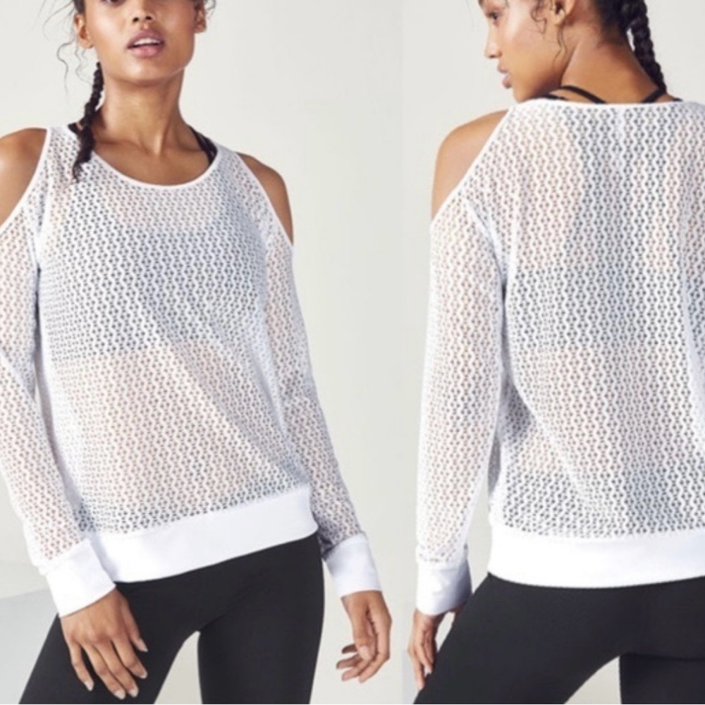 Fabletics Cindy Mesh Cold Shoulder Top Cream/white Small